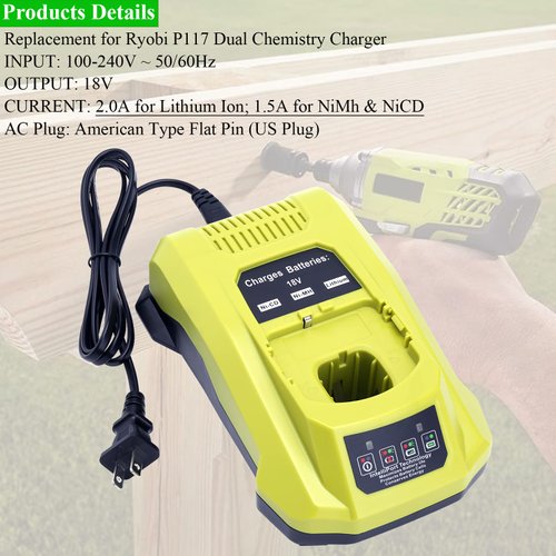 Lasica Replacement for Ryobi P117 18 Volt Battery Charger, Compatible with Ryobi 12V-18V ONE+ Plus Cordless Power Tool Battery Charger