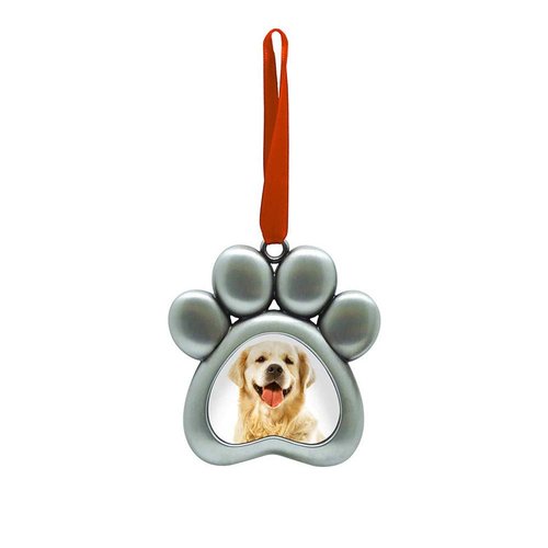 Pearhead Christmas Pet Pawprint Photo Ornament, Dog or Cat Christmas Tree Ornament, Pet Memorial Keepsake Picture Frame, Classic Holiday Home Decor, Pet Owner Gift Ideas, Silver Metal