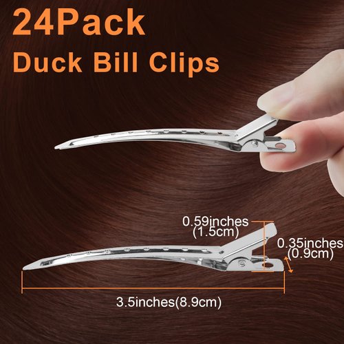 24 Pcs Duck Bill Hair Clips, Hair Clips for Women Styling Sectioning, BetyBedy 3.5 Inches Metal Alligator Curl Clips Hair Pins for Hair Styling, Hair Coloring, Thick Hair Roller (Silver)