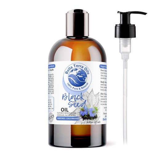 Bella Terra Oils - Black Seed Oil 16oz - Purity from Black Cumin Seeds, Bursting with Omega Fatty Acids & Vitamins, Enhance Your Beauty Regimen