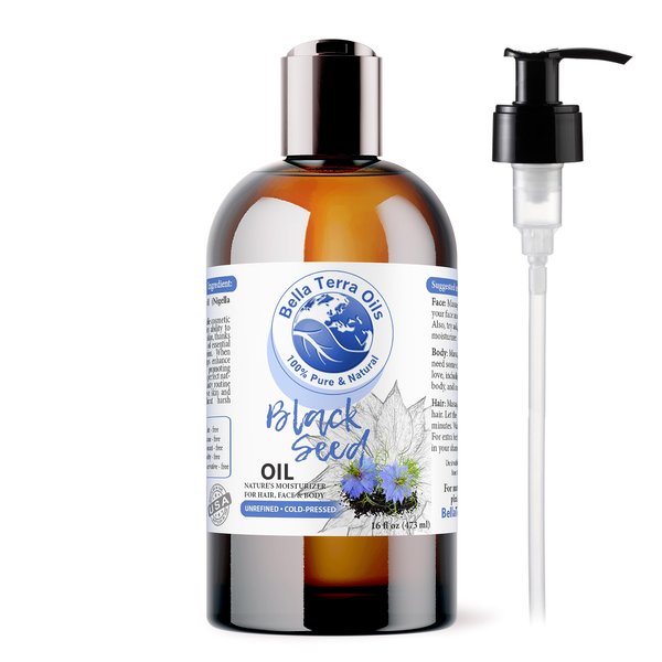 Bella Terra Oils - Black Seed Oil 16oz - Purity from Black Cumin Seeds, Bursting with Omega Fatty Acids & Vitamins, Enhance Your Beauty Regimen