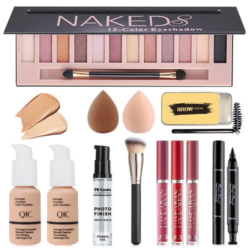 All in One Makeup Kit for Women Full Kit, Professional Makeup Kit Set, Includes 12 Colors Eyeshadow Palette, Foundation, Face Primer, Lipstick Set, Eyebrow Soap Kit, Winged Eyeliner Stamp, Waterproof Mascara, Makeup Brush, Makeup Sponge, Makeup Gift Set f