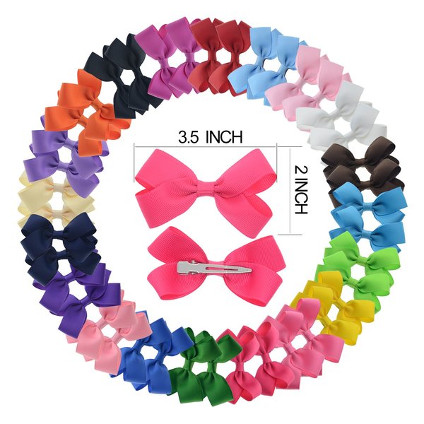 40pcs Toddler Girls Ribbon Bows for Hair (3 Inch Bow Bulk Pack) (20 pairs toddler bows)