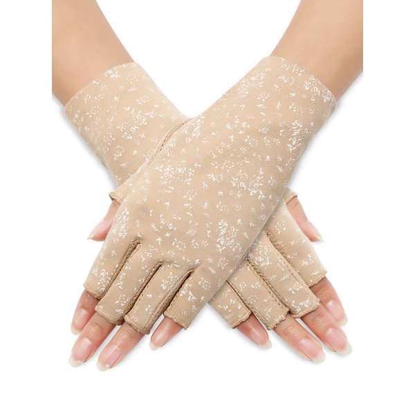 Maxdot 1 Pair Women Sunblock Fingerless Gloves Summer Driving Gloves Girls Non Slip UV Protection Gloves for Outdoor (Khaki)