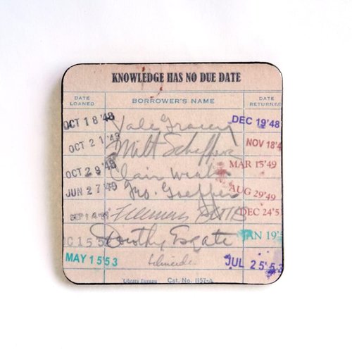 3PCS Vintage Library Due Date Card Coaster Set, Retro Checkout Card Square Coffee Mug Coasters Perfect Library Christmas Gifts for Book Lovers Librarians, Literary Decor