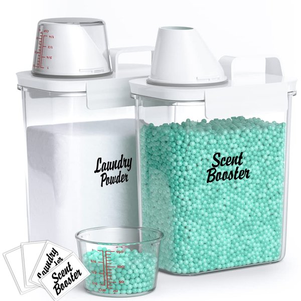 Moryimi Laundry Scent Booster Container for Laundry Room Organization and Storage, 2 Pack 61oz Laundry Scent Booster Beads Dispenser, Laundry Powder Container, Powder Laundry Detergent Dispenser