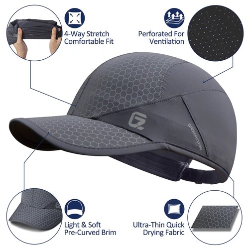 Sport Cap,Soft Brim Lightweight Running Hat Breathable Baseball Cap Quick Dry Sport Caps Cooling Portable Sun Hats for Men and Woman Performance Workouts and Outdoor Activities Dark Grey