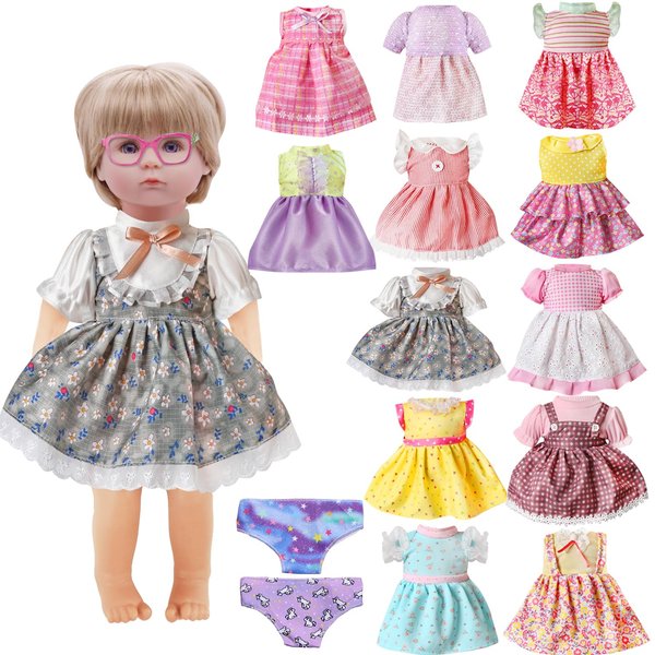 14 Pcs Girl Doll Clothes and Accessories for Alive Baby Doll Baby Bitty Doll Girl, Fits 13 14 15 16 Inch Girl Dolls - Include 12 Dress 2 Underpants for Girls Gift