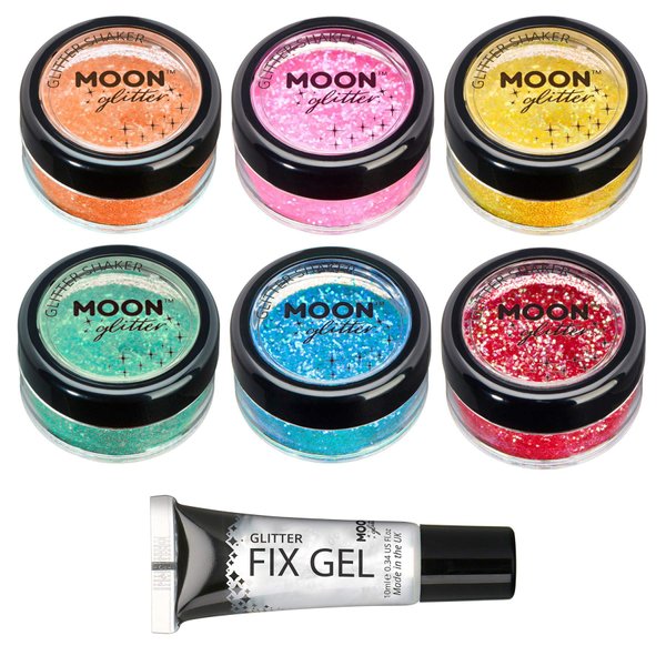 Iridescent Glitter Shakers by Moon Glitter – 100% Cosmetic Glitter for Face, Body, Nails, Hair and Lips - 5g - Set of 6