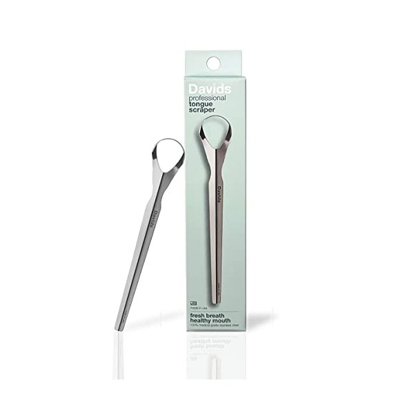 Davids 100% Medical Grade Stainless Steel Professional Tongue Scraper, Made in USA