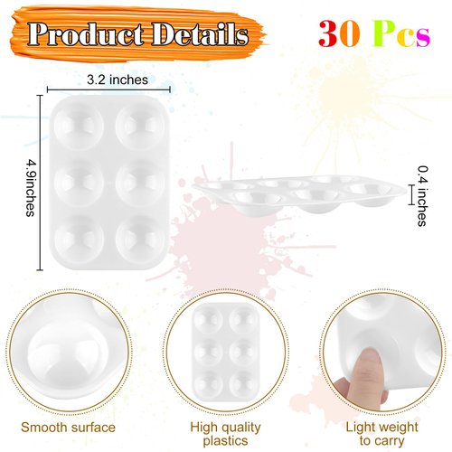 30 Pack White Art Paint Tray Palette 6 Well Rectangular Watercolor Palette Paint Holder Tray Paint Tray for Student Adult Painting Party Art Painting DIY Craft