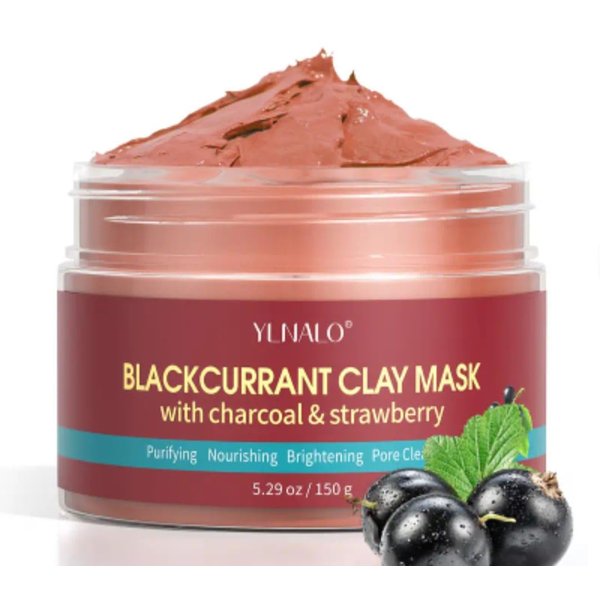Blackcurrant Clay Mask, Blackhead Detox Clay Mask, Pore Tightening, Acne Control Clay Mask, Nourishing Moisturizing Clay Mask, Natural Healing Clay Mask 5.29 oz