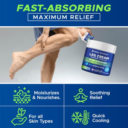 OWELL NATURALS Relief Legs Cream - Fast Acting Maximum Strength Natural with Aloe Vera Vitamin E, Soothing Formula