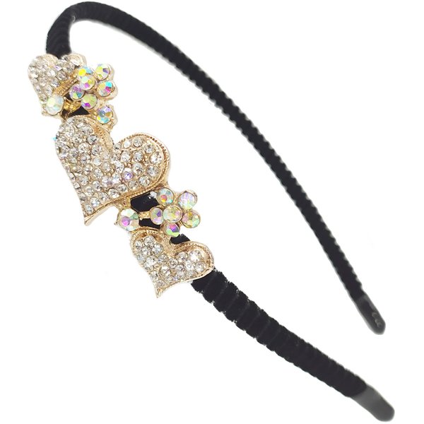 siskok Crystal Hair Band Flower Headband,Rhinestone Bands,Crystal Headbands for Women Girls, Elegant Three Hearts Bling Fashion Headband, One Size