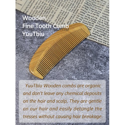 Yuutbiu Fine Tooth Hair Comb, No Handle Green Sandalwood Wooden Comb for Fine Hair