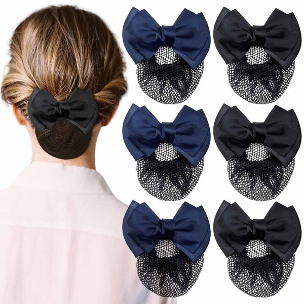 6 Pcs Bowknot Hair Bun Holder Covers Bow Hair Snood Net Hair Clip Ribbon Mesh Hair Barrett Headdress Hairnet Accessories for Women