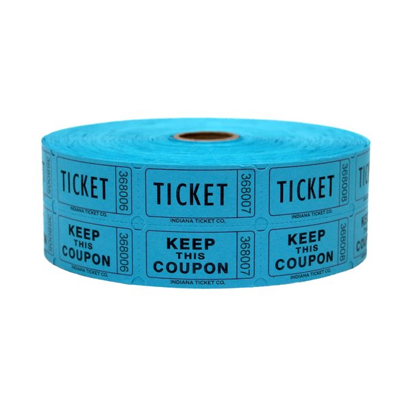 INDIANA TICKET CO. 1,000 Blue Raffle Tickets Double Roll, Premium Quality 50/50 Raffle Tickets, Tickets for Events, Carnivals, Door Prizes, Drinks and More