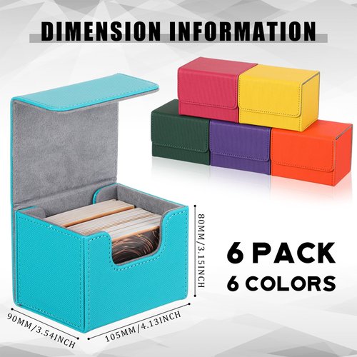 6 Pack Leather Deck Card Boxes 100+ Card Deck Game Box Magnetic Playing Card Deck Card Storage Box for 100 Plus Cards Compatible with MTG TCG (Pink,Orange,Blue,Yellow,Green,Purple, Horizontal)