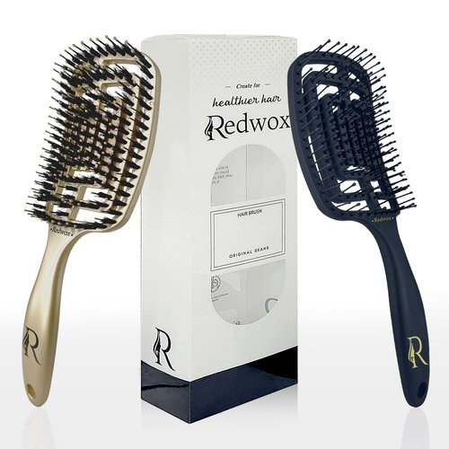 Redwox - Boar Bristle & Nylon Brush Set - Ideal for Dry and Wet Hair - Detangler for All Types (Curly, Thick, Straight) - Quick Smooth & Detangle - Perfect Brushes For The Familye