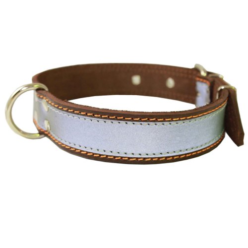 Genuine Leather Reflective Dog Collar 25" Long 1.5" Wide Brown Fits 17"-22" Neck