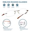 BLUELESS Rimless Reading Glasses Small Readers Men Women（Brown）