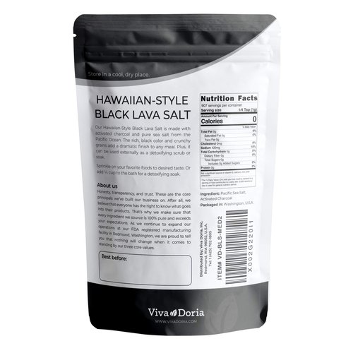 Viva Doria Hawaiian Black Lava Sea Salt, Lava Salt (2 Pound Medium Grain)