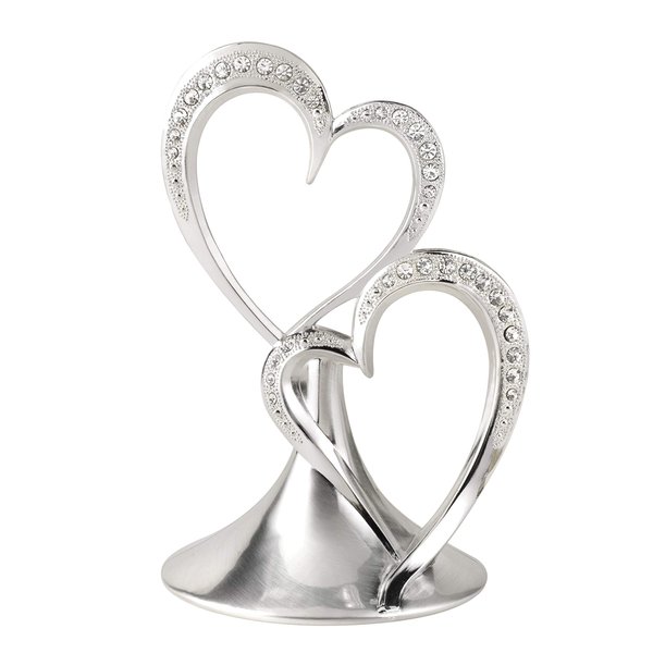Hortense B. Hewitt Sparkling Love Double Hearts Anniversary, Engagement, Wedding Cake Topper, 5.5-Inches, Metal with Rhinestones, Silver