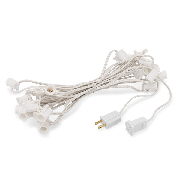 Holiday Lighting Outlet C9 Christmas Light String, Patio Event Lighting, 25', White Cord, 12" Socket Spacing, E17