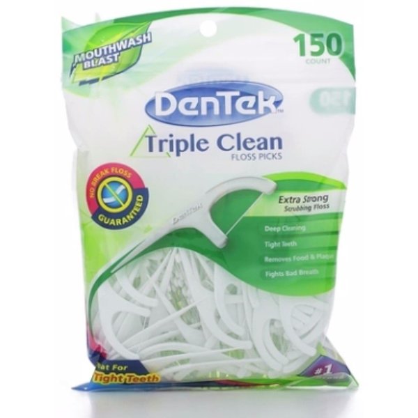 DenTek Triple Clean Advanced Clean Floss Picks, No Break & No Shred Floss, 150 Count (Pack of 2)