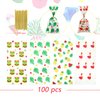 Kesote 100 Pieces Hawaiian Tropical Cellophane Treat Bags, Clear Pineapple Flamingo Goodie Candy Snack Bags Bulk with Twist Ties for Hawaiian Tropical Luau Summer Tiki Bar Party Favor Supplies