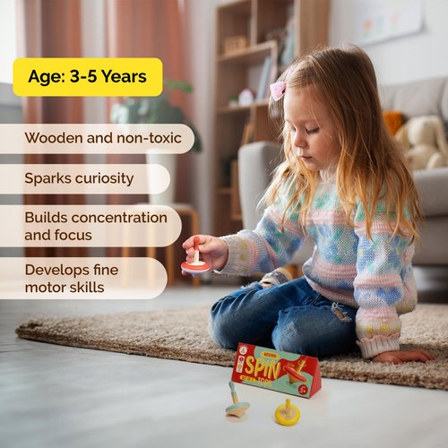 Shumee Handmade Wooden Set of 3 Spin Tops(Red, Blue, Yellow)| Colorful| 100% Child Safe| Gyroscope Fidget Spinner |Novelty Spinning Tops | Sensory Toys |Birthday Party Favors|Classic Wooden Trompos