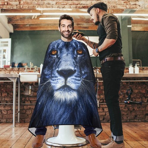 visesunny Barber Cape Black Lion Face Animal Polyester Hair Cutting Salon Cape Apron Anti-Static Haircut Shaving Cloth Beard Shaving Bib Hairdressing Cape