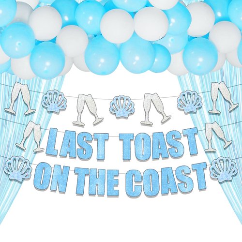 JeVenis Blue Last Toast On The Coast Banner Beach Bach Banner Beach Bachelorette Party Decorations Coastal Bach Party Supplies
