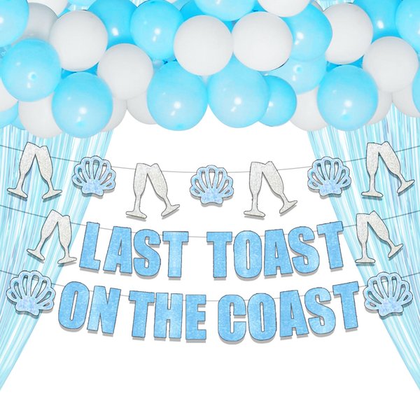 JeVenis Blue Last Toast On The Coast Banner Beach Bach Banner Beach Bachelorette Party Decorations Coastal Bach Party Supplies