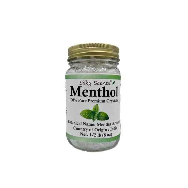 Silky Scents 8 oz Premium Menthol Crystals, 100% Pure Organic and Natural in Glass Jar