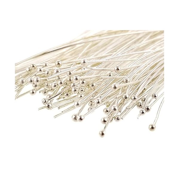 Silver Plated Quality Brass Ball Head Pins for Jewelry Making, Earrings - Hypoallergenic (50mm x 22 Gauge) 2 Inch