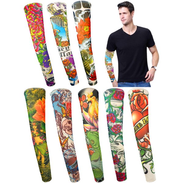 iToolai Temporary Tattoo Sleeves for Men, 8 pcs Set UV Protection Cooling Chic Arm Sleeves Slip on(Flowery Designs)