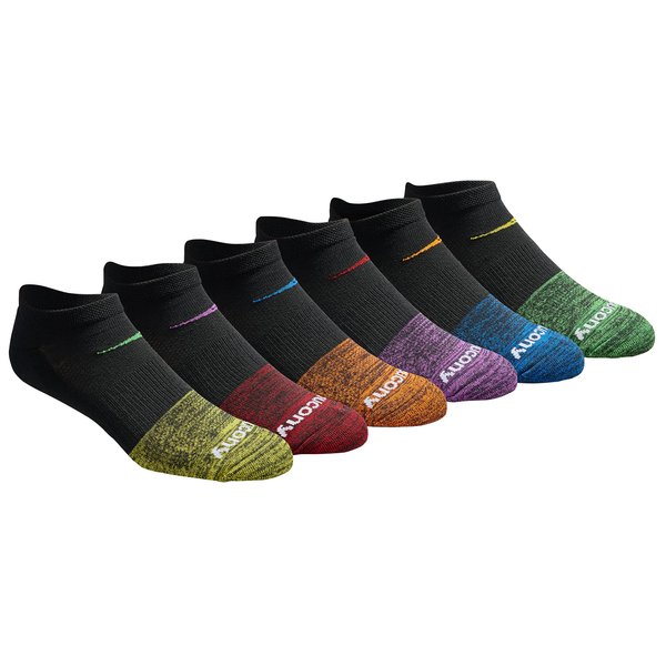 Saucony Men's Multi-Pack Mesh Ventilating Comfort Fit Performance No-Show Socks, Fashion Tipped Black (6 Pairs), 8-12