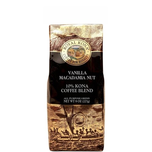 Royal Kona 10% Kona Coffee Blend, Vanilla Macadamia Flavor - Ground, 8 Ounce Bag