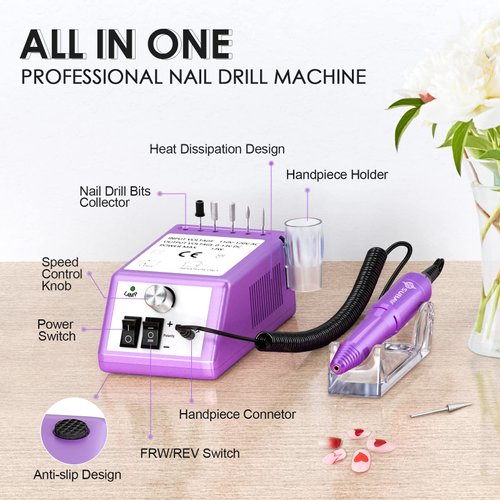 Subay Professional Finger Toe Nail Care Electric Nail Drill Machine Manicure Pedicure Kit Electric Nail Art File Drill with 1 Pack of Sanding Bands (Purple)