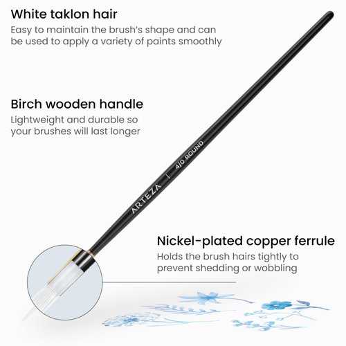 Arteza Detail Paint Brushes, Set of 15, Fine Detail Brush Set for Miniature Models and Canvases, Synthetic Bristles, Small Paint Brushes for Details, Fine Lines, and Shading