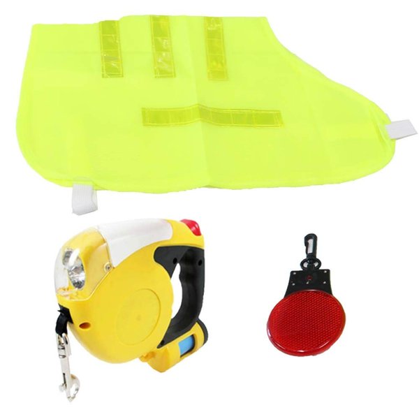 ToolUSA Reflective Small Dog Vest | 50.8 cm x 30.5 cm | 3m Retractable LED Leash | Night Safety Flashing Light | Walking Kit for Enhanced Visibility