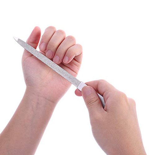 Diamond Nail File with Case 2 Pack Stainless Steel Fingernail Files, Pointed Tip Non Slip Handle for Natural Acrylic Nails, Double Sided Sapphire Grit