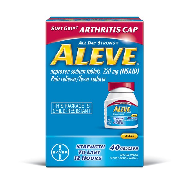 Aleve Soft Grip Arthritis Cap Gelcaps, Naproxen Sodium 220 mg (NSAID), Pain Reliever/Fever Reducer, #1 Orthopedic Surgeon Recommended, 40 Count