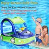 iGeeKid Inflatable Baby Pool Float with Canopy, Safty Seat for Infant Baby Swim Float Rings Car Shaped Swimming Pool Floaties for Baby Toddler Age of 6-36 Months (Blue)
