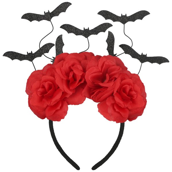 iSpralo Halloween Headband Black Bats Headband Red Rose and Bat Headband Halloween Costume Accessory (Red)