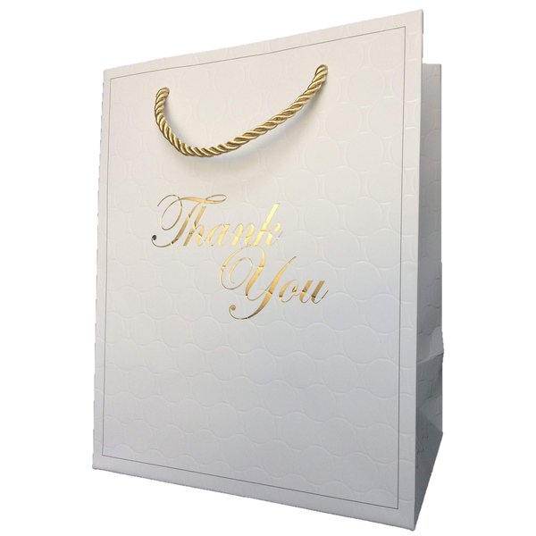 MODEENI 8x10 Pure White Thank You Gift Bags with Gold Foil Handles - 12 Bags - Medium Size 8x5x10 - Luxury Paper Shopping Boutique Bags with Matte Embossed Finish