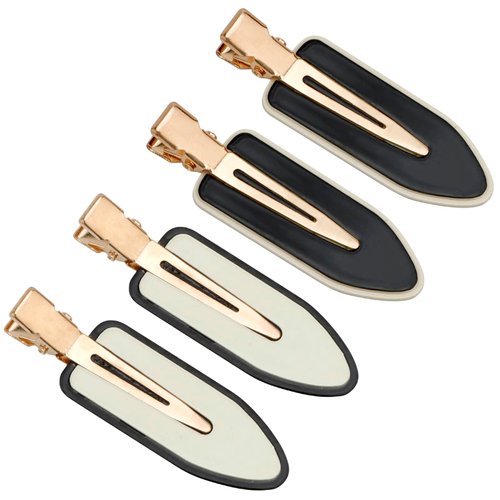 AMCAMI 4 PCS No Crease Hair Clips-No Bend Hair Clips for Styling Classic Black & White Flat Clip No Dent Alligator Hair Barrettes for Hairdressing Bangs Waves Woman Girl Makeup Application