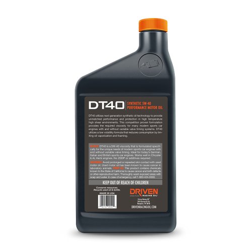 Driven Racing Oil DT40 High Zinc Synthetic Oil 5w-40 Motor Oil (1 Quart), 02406
