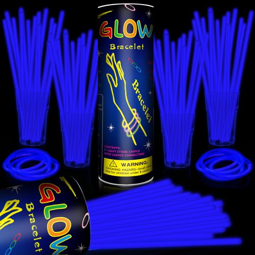 Taikula 200 Pack 8” Blue Glow Sticks Bracelet Bulk Glow Sticks with 200 Connectors Neon Glow In The Dark Party Supplies for Christmas Holiday Decoration Party Carnival(Blue)